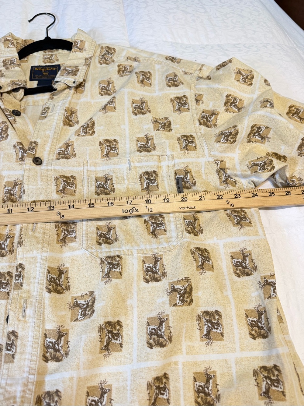 Vintage Woolrich Men's Short-Sleeve Shirt Beige SZ XL cabin core outdoorsman - Picture 7 of 9